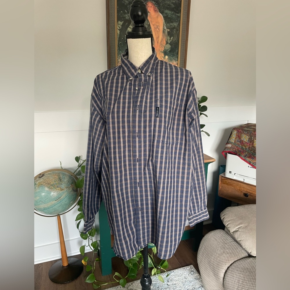 Men’s Blue Columbia Blue Checkered Plaid Button Down 2X
